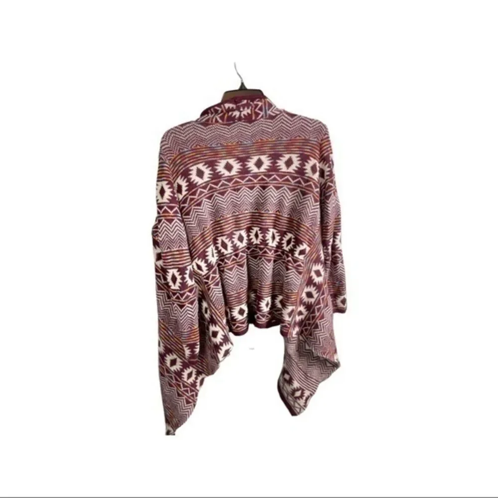 Maroon, White Aztec waterfall cardigan  Sweater Size XXL by xhilaration (Target)